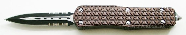 Нож автоматический Microtech Combat Troodon A175 (spear-point serrated, brown) реплика